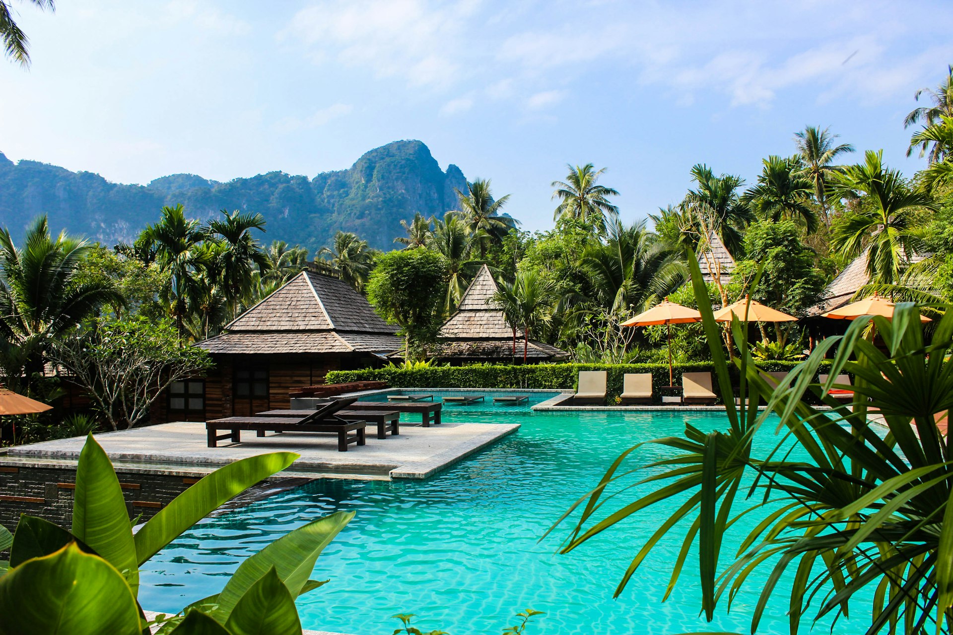 Luxury resort pool at golden hour