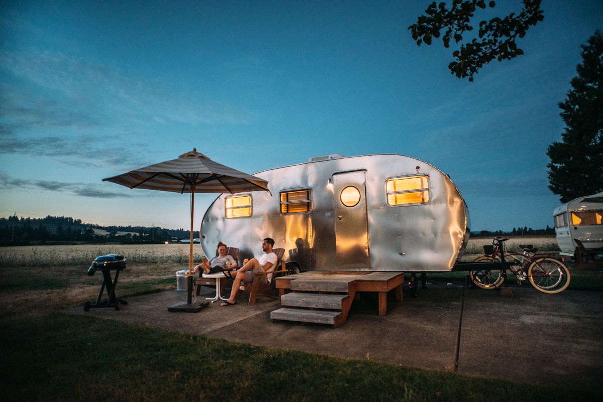 Campsite with RV and caravans at a holiday park